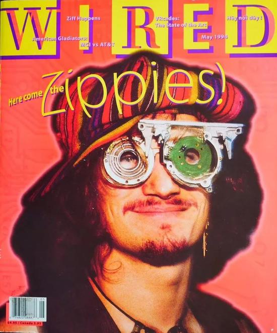 《Here Come the Zippies!》封面展示了一个zippies青年的形象————带着笑容，乱糟糟的头发，滑稽的帽子和机械风的眼镜。图片来源 | Twitter